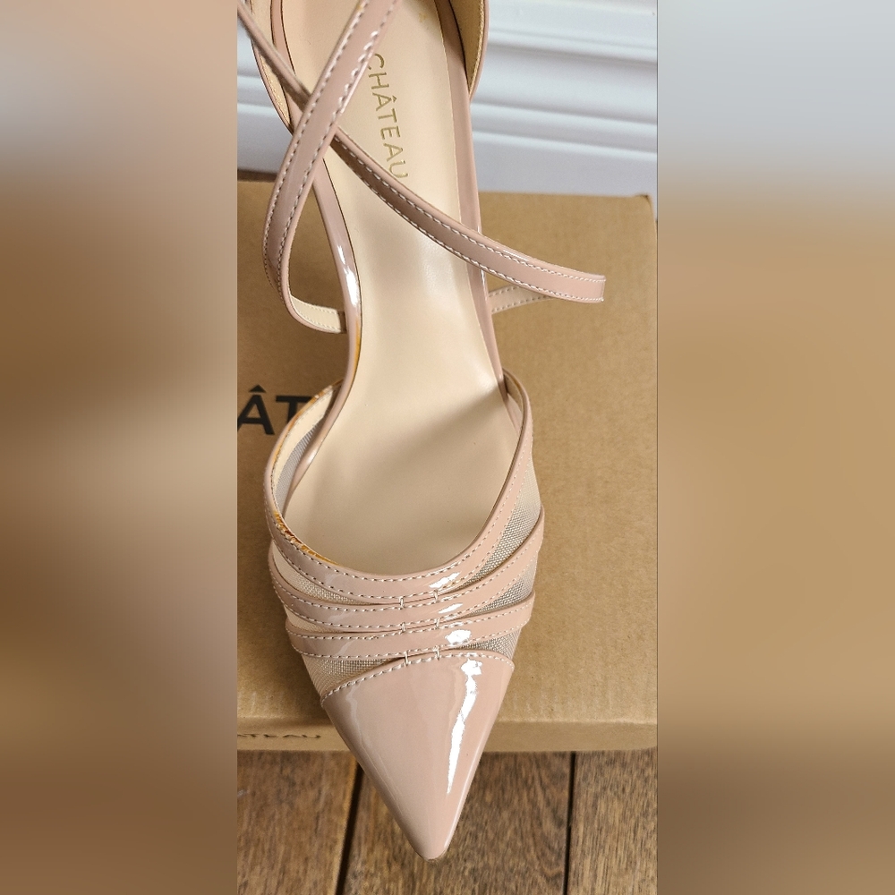le chateau Nude Patent Pointed-Toe Strappy Ankle Pumps - Picture 10 of 16